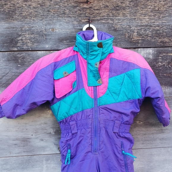 VTG 80s Metro Express Youth Ski Suit Size S/4 Retro Snowsuit Purple - Picture 2 of 8